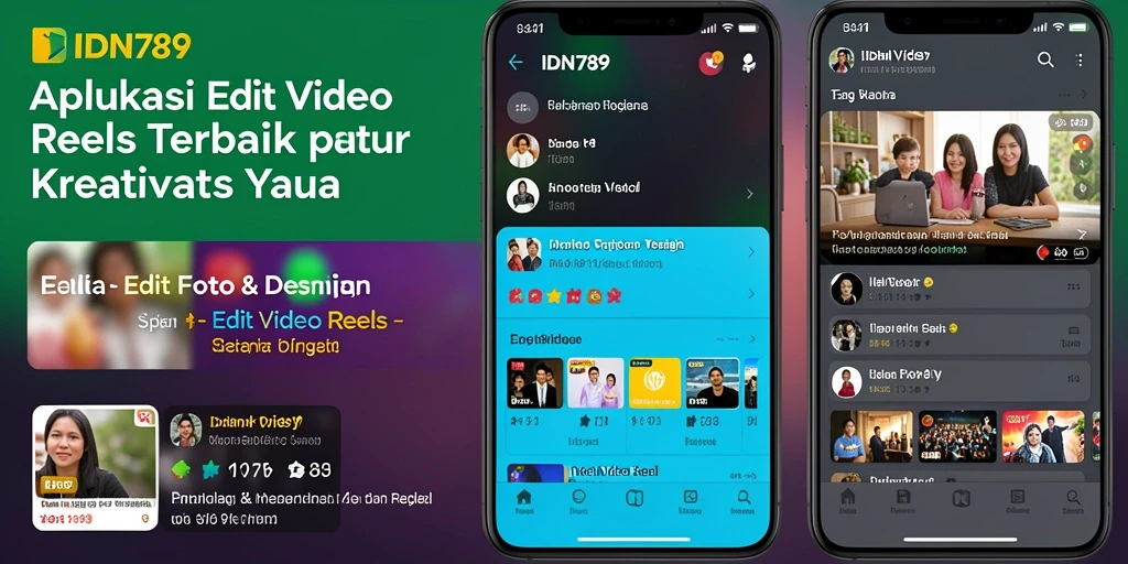 Antarmuka aplikasi IDN789 yang memukau dalam Edit Video Reels.
