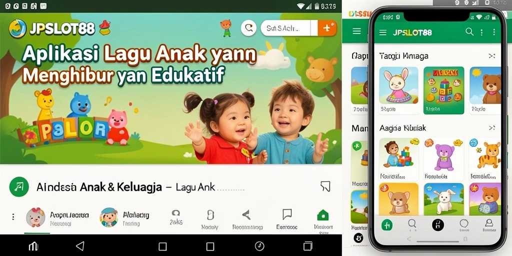 Tampilan antarmuka ceria aplikasi JPSLOT88 yang menampilkan lagu anak.
