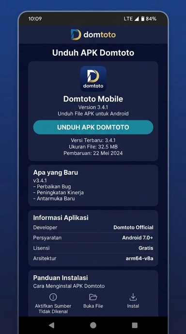 Tampilan halaman APK domtoto