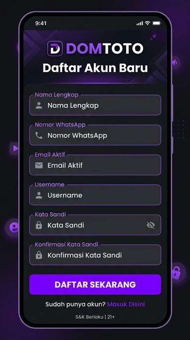 Tampilan halaman daftar domtoto