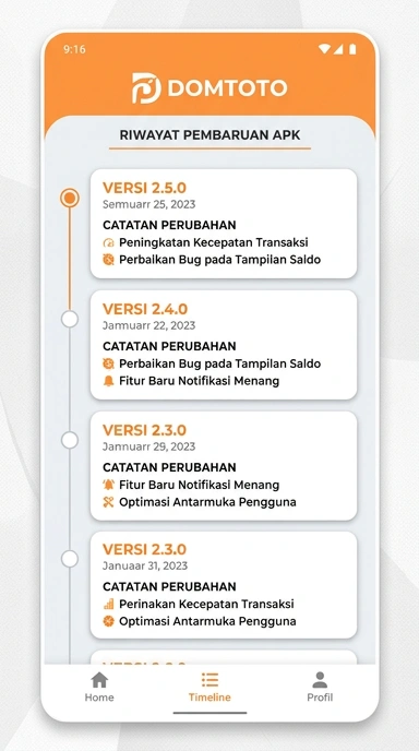 Tampilan riwayat versi domtoto